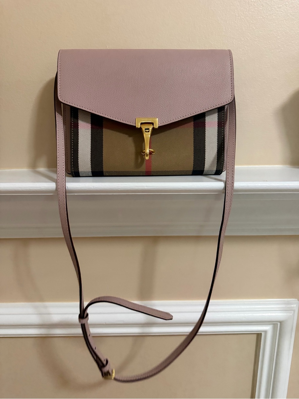Burberry Pink Leather Flap Clutch with Classic Check - Picture 2 of 7